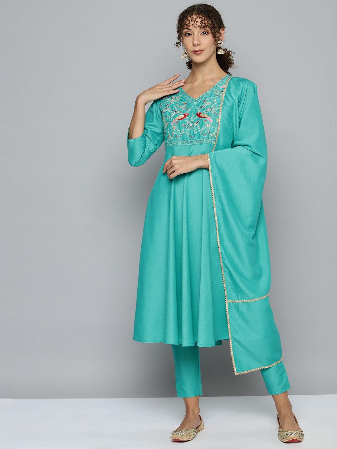 jompers women ethnic motifs embroidered thread work kurta with trousers & with dupatta