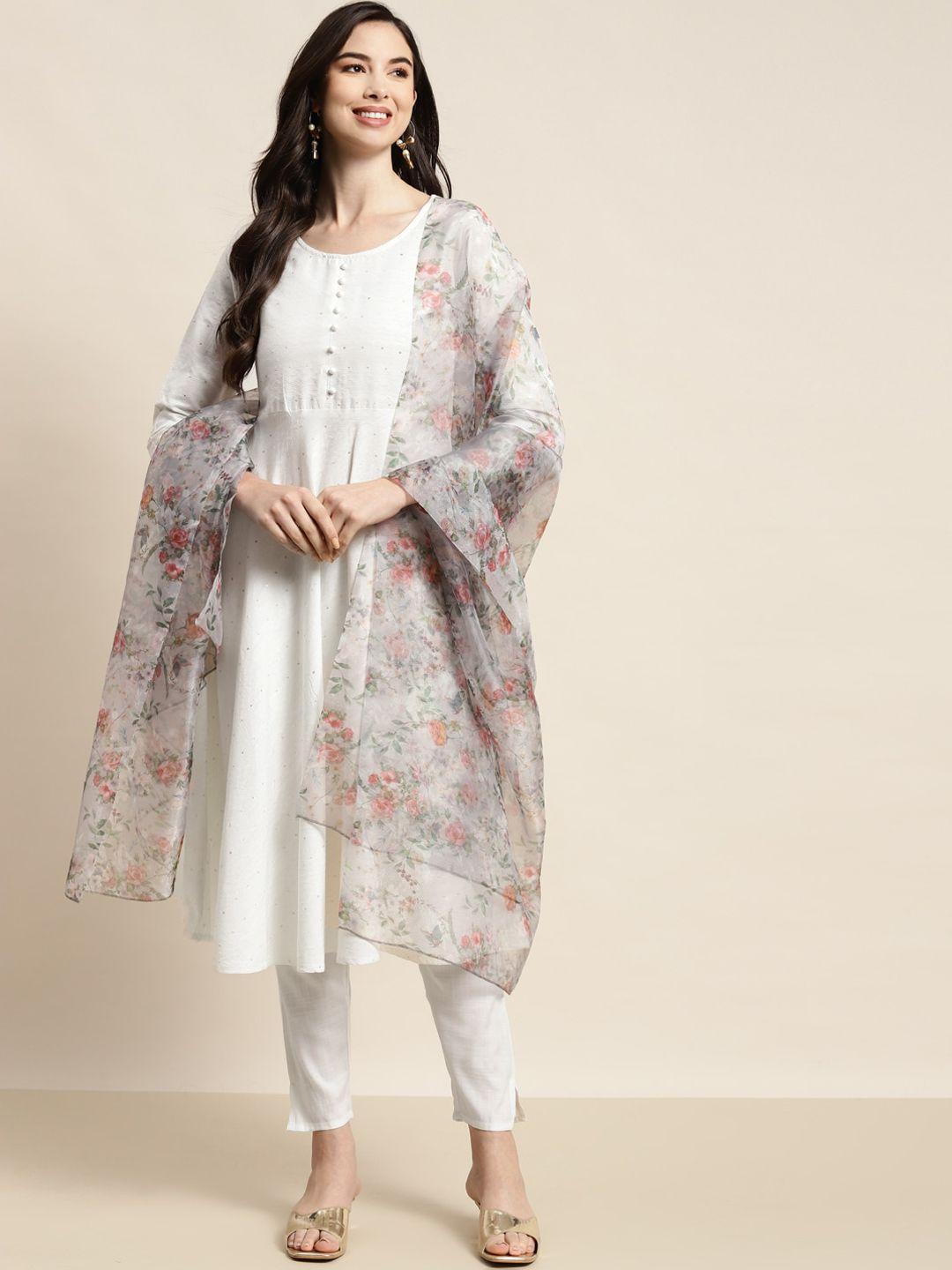jompers women off white ethnic motifs sequinned kurta with trousers & with dupatta