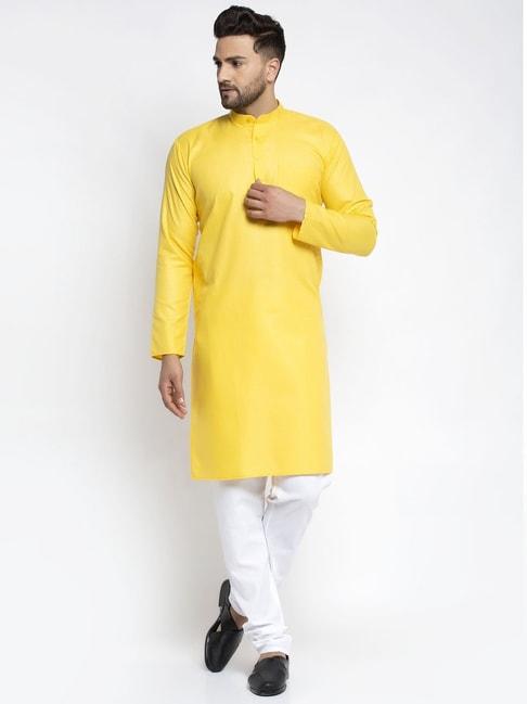 jompers yellow cotton regular fit kurta set