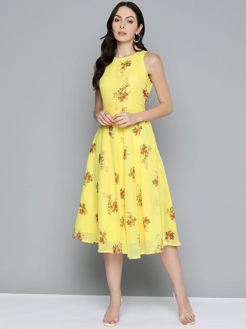 jompers yellow printed a-line dress