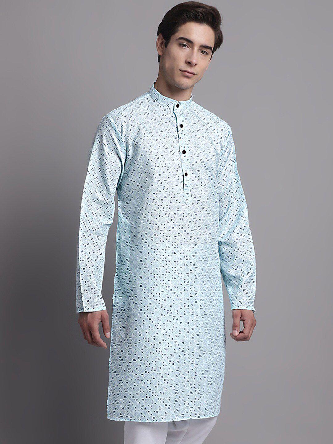 jompers band collar geometric printed pure cotton kurta