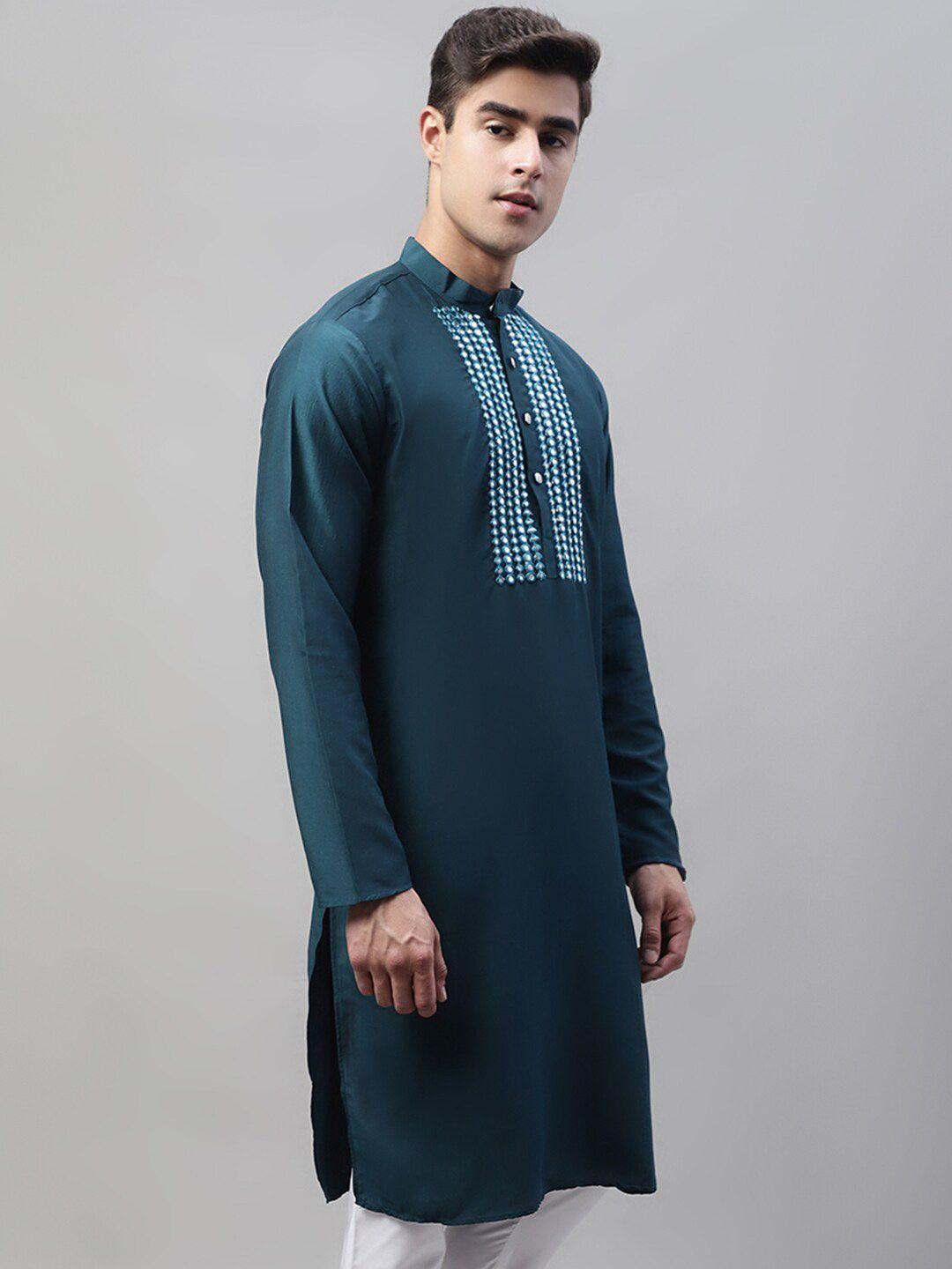 jompers band collar mirror work straight kurta