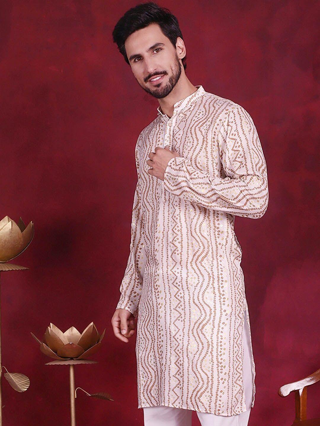 jompers bandhani printed mandarin collar straight kurta