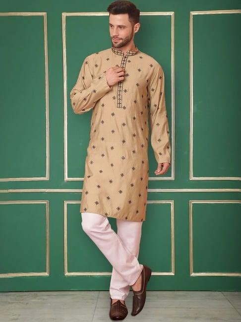 jompers beige & white regular fit chikankari kurta bottom set