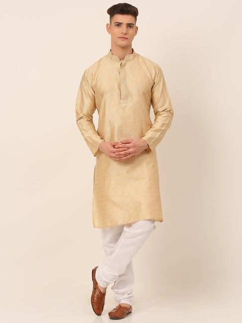 jompers beige & white regular fit embroidered kurta set