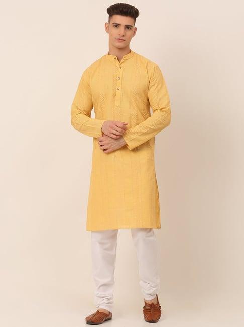 jompers beige cotton regular fit embroidered kurta set