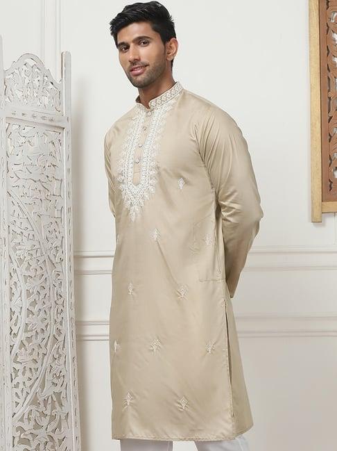 jompers beige regular fit embroidered kurta