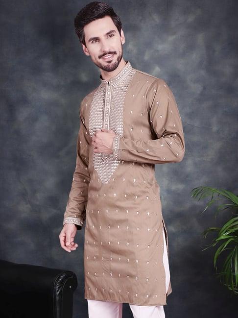 jompers beige regular fit embroidered kurtas