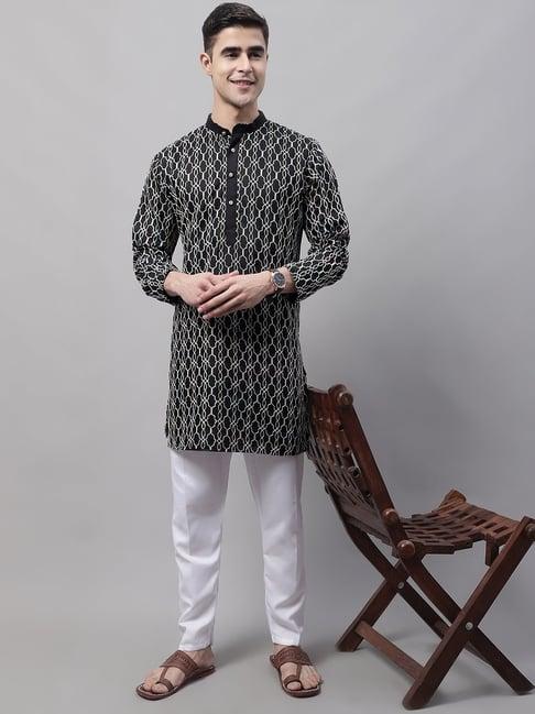 jompers black & white pure cotton regular fit embroidered kurta bottom set