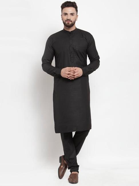 jompers black cotton regular fit kurta & churidar