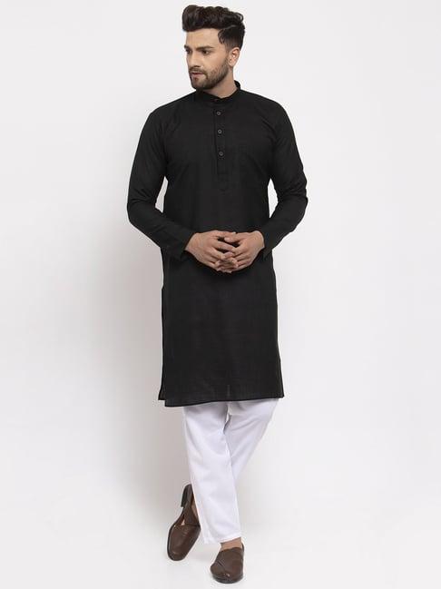 jompers black cotton regular fit kurta set