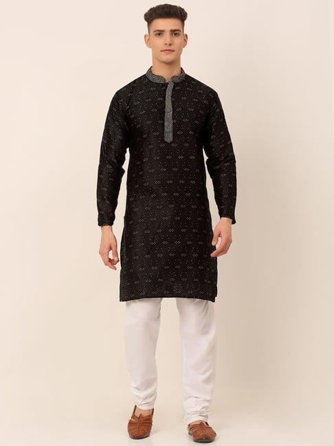 jompers black regular fit embroidered kurta set