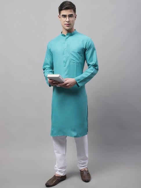 jompers blue & white cotton regular fit kurta bottom set