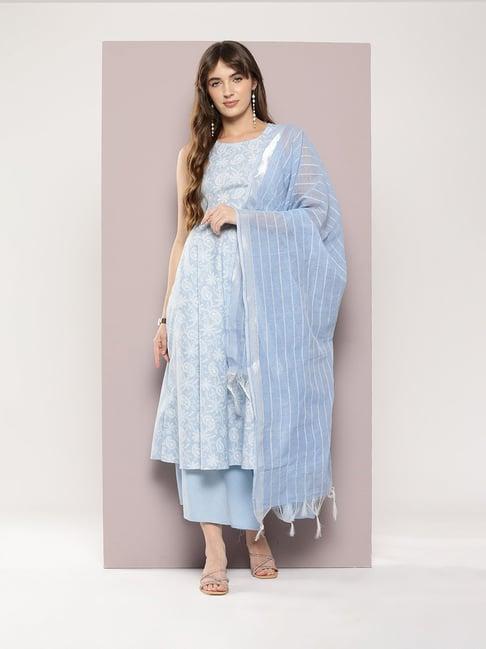 jompers blue printed kurta with palazzo & dupatta