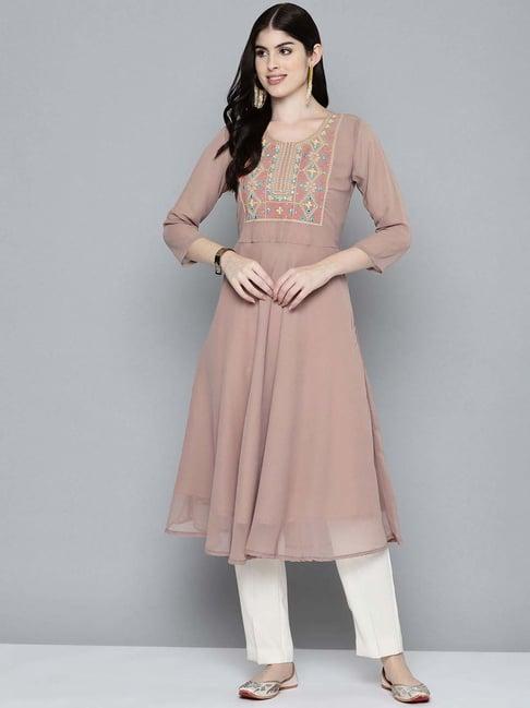 jompers brown anarkali embroidered kurta