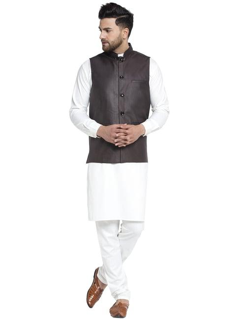 jompers brown regular fit kurta set & nehru jacket