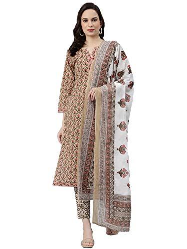 jompers cotton round neck women kurta set with dupatta(pista, m)