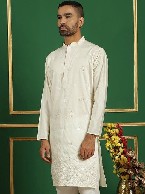 jompers cream regular fit embroidered kurta