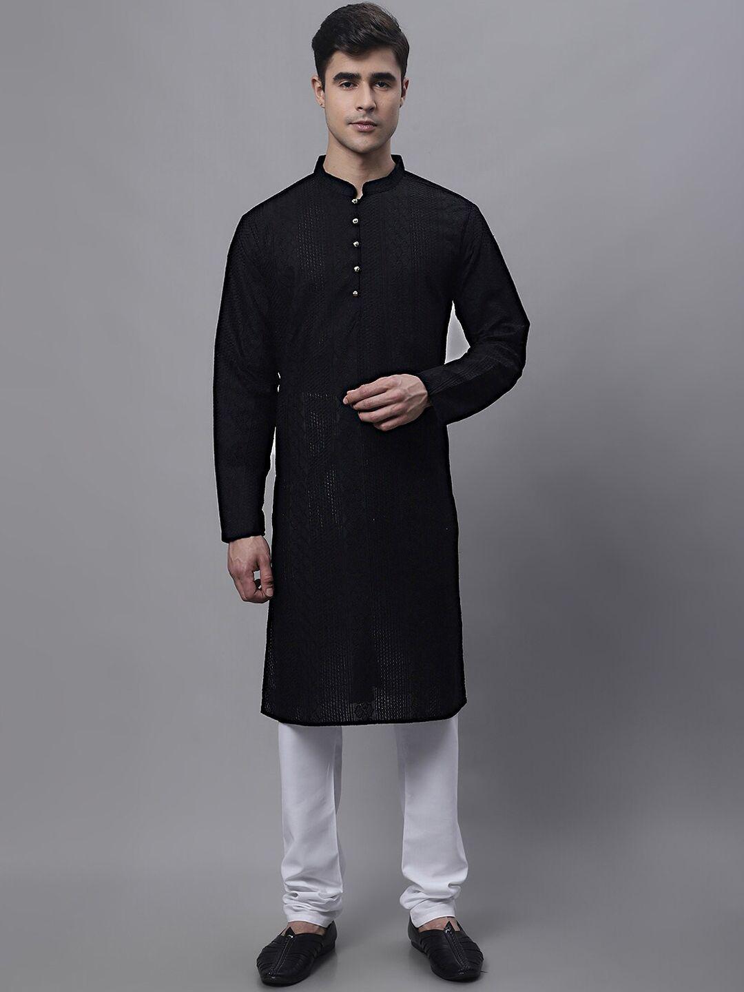 jompers embroidered mandarin collar chikankari pure cotton kurta