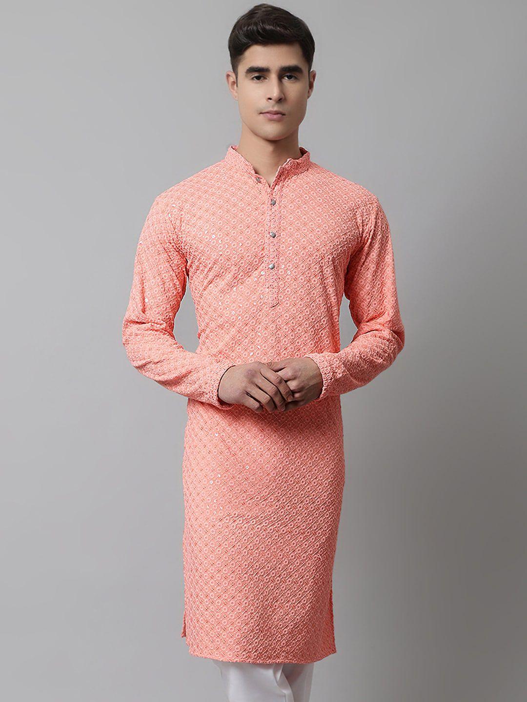 jompers embroidered mandarin collar chikankari pure cotton kurta
