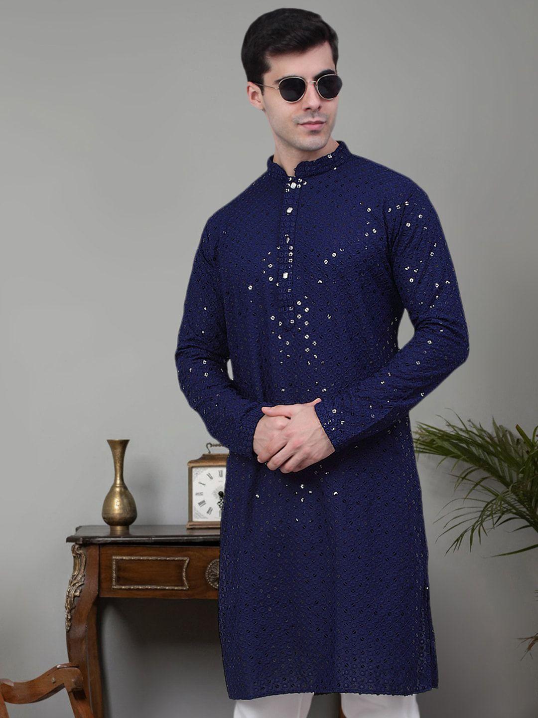 jompers embroidered mandarin collar pure cotton chikankari kurta