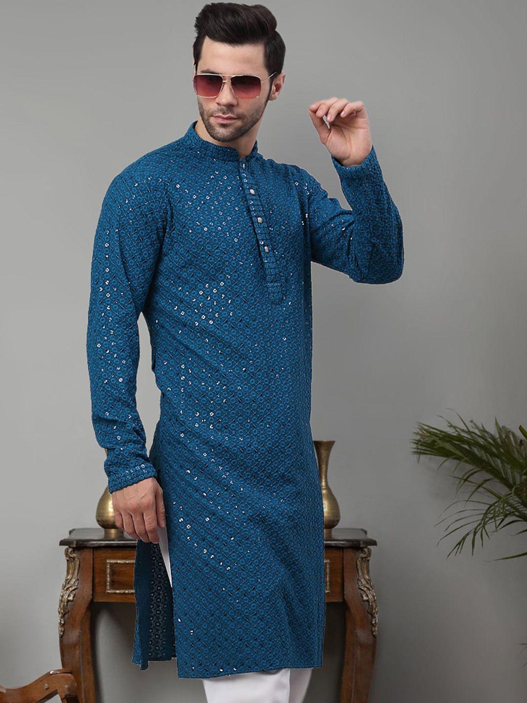 jompers embroidered mandarin collar pure cotton chikankari kurta