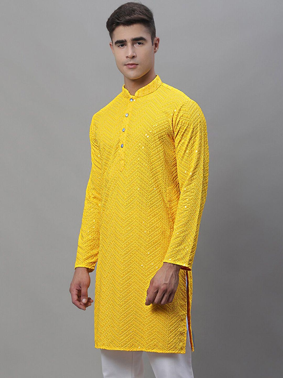 jompers embroidered mandarin collar sequined pure cotton straight kurta