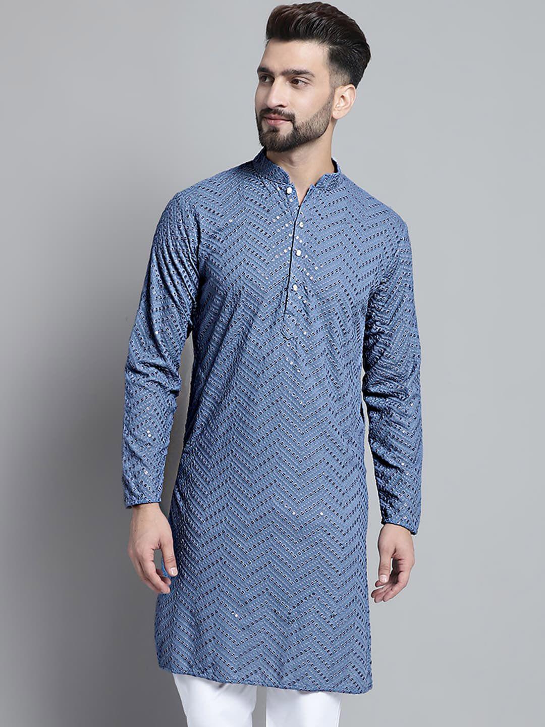 jompers embroidered mandarin collar sequined pure cotton straight kurta