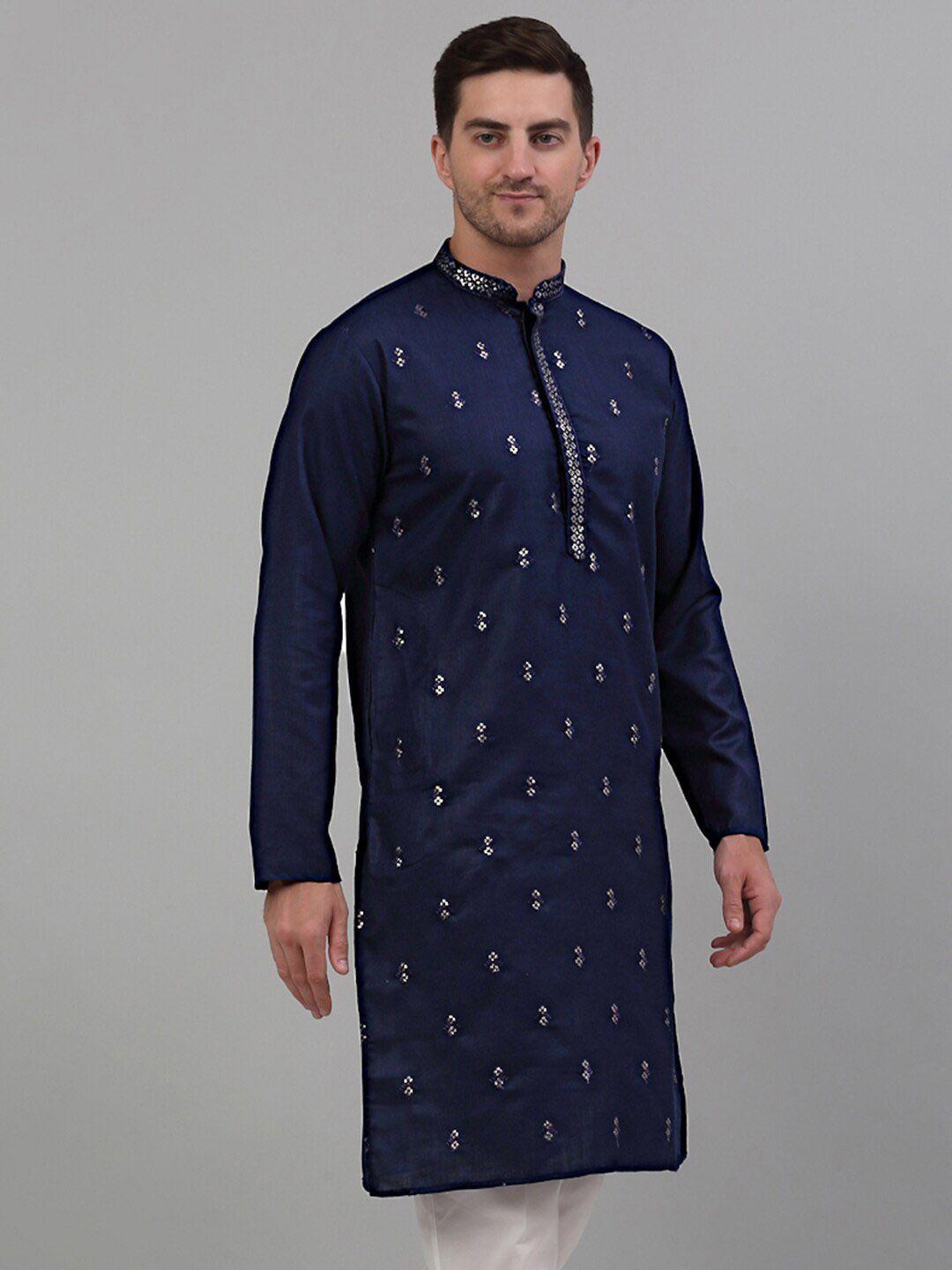 jompers embroidered mandarin collar sequins pure cotton kurta