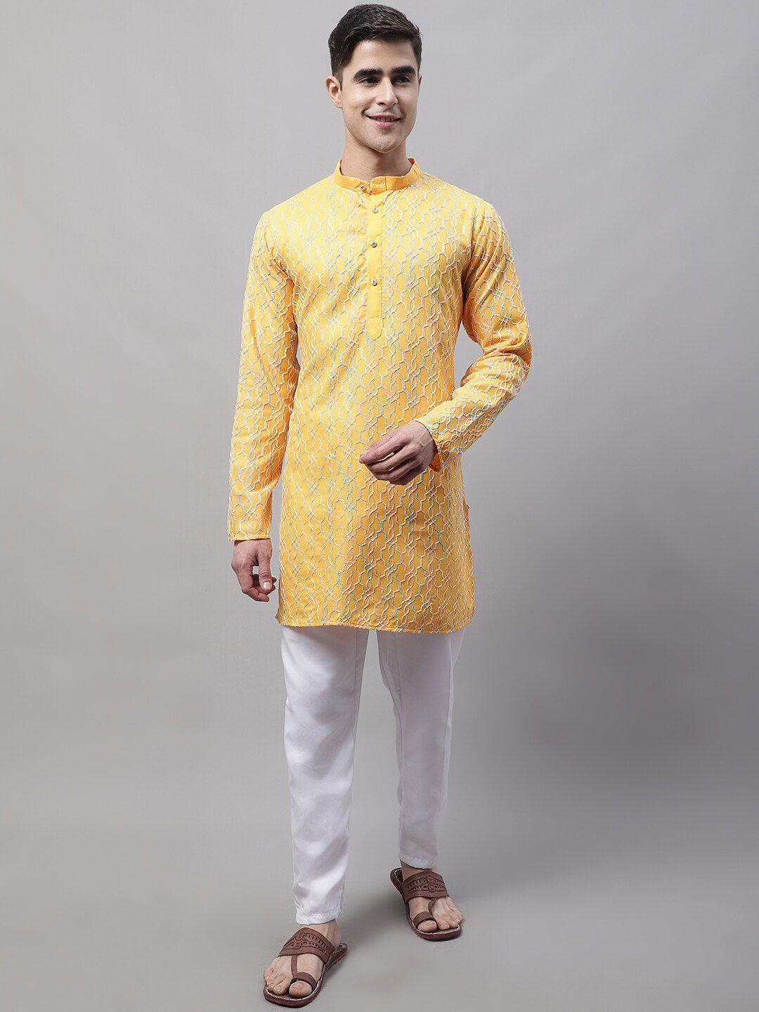 jompers embroidered mandarin collar thread work straight kurta