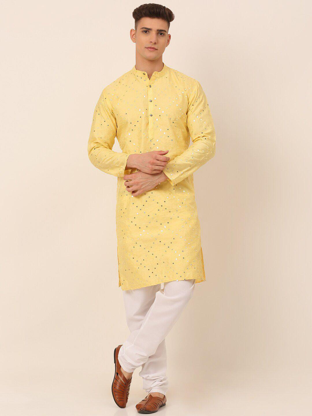 jompers embroidered mirror work straight dupion silk kurta with churidar