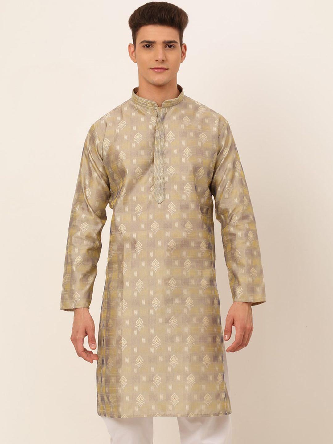 jompers ethnic motif woven design mandarin collar straight kurta