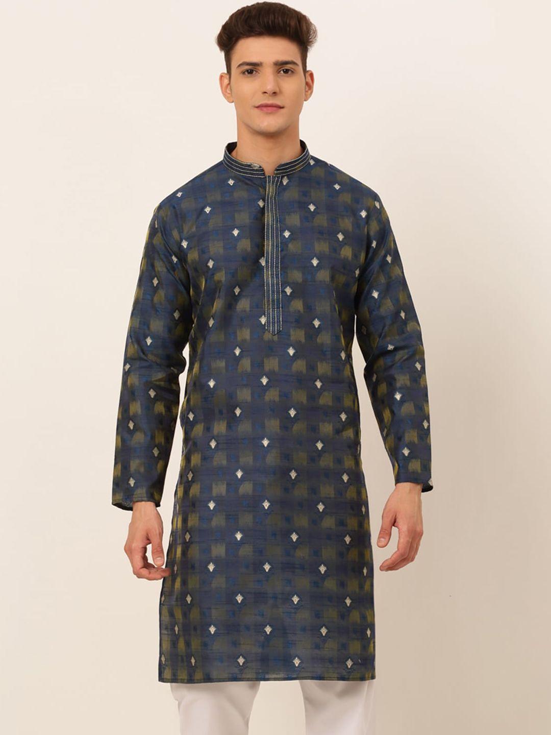 jompers ethnic motif woven design mandarin collar straight kurta