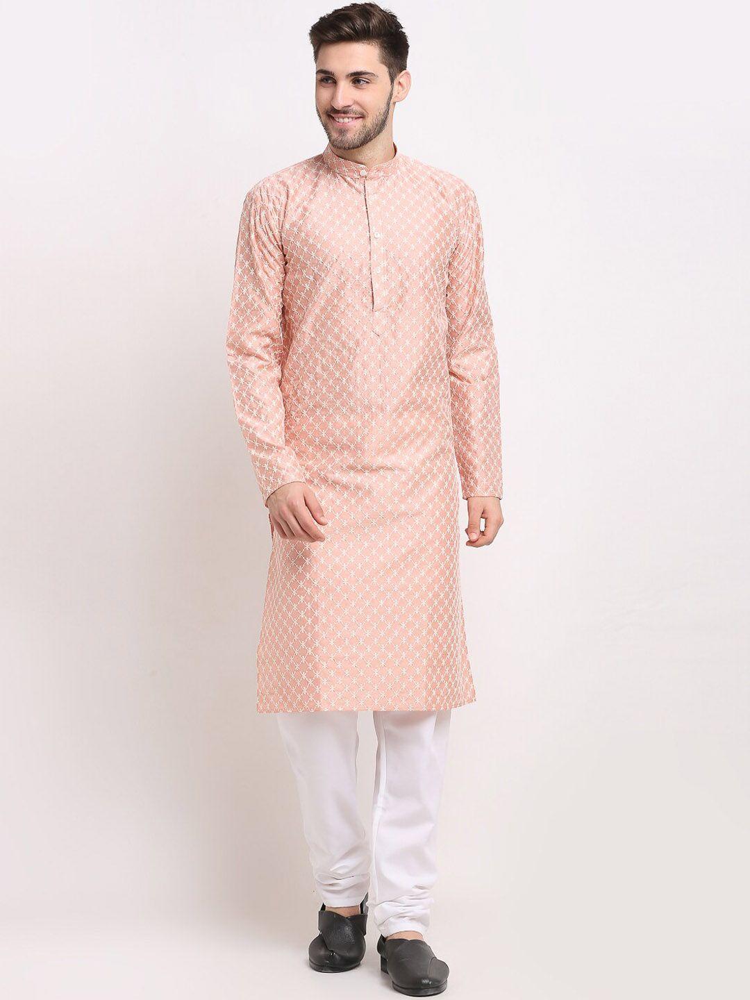 jompers ethnic motifs embroidered chikankari dupion silk kurta with churidar