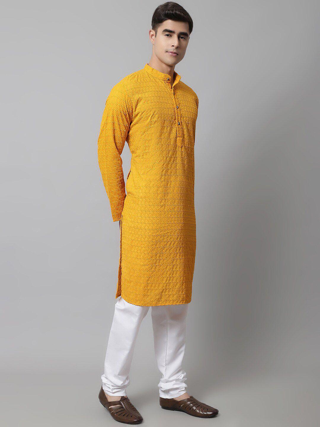 jompers ethnic motifs embroidered chikankari pure cotton kurta with churidar