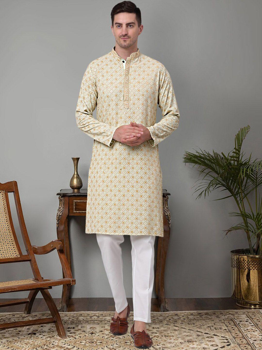 jompers ethnic motifs embroidered mandarin collar chikankari cotton straight kurta