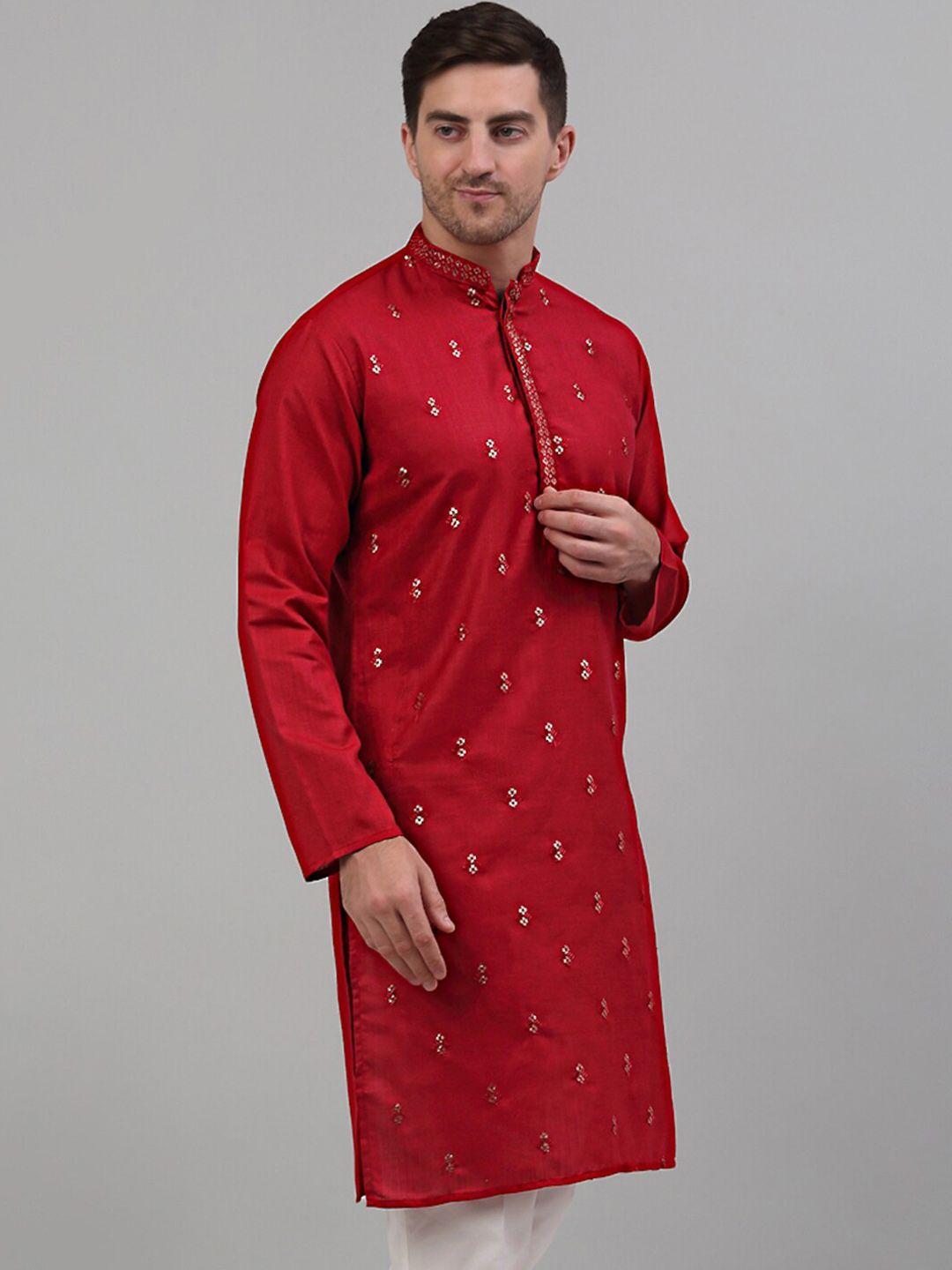 jompers ethnic motifs embroidered mandarin collar pure cotton kurta