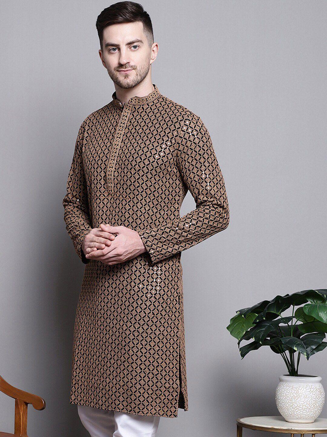 jompers ethnic motifs embroidered mandarin collar thread work cotton straight kurta