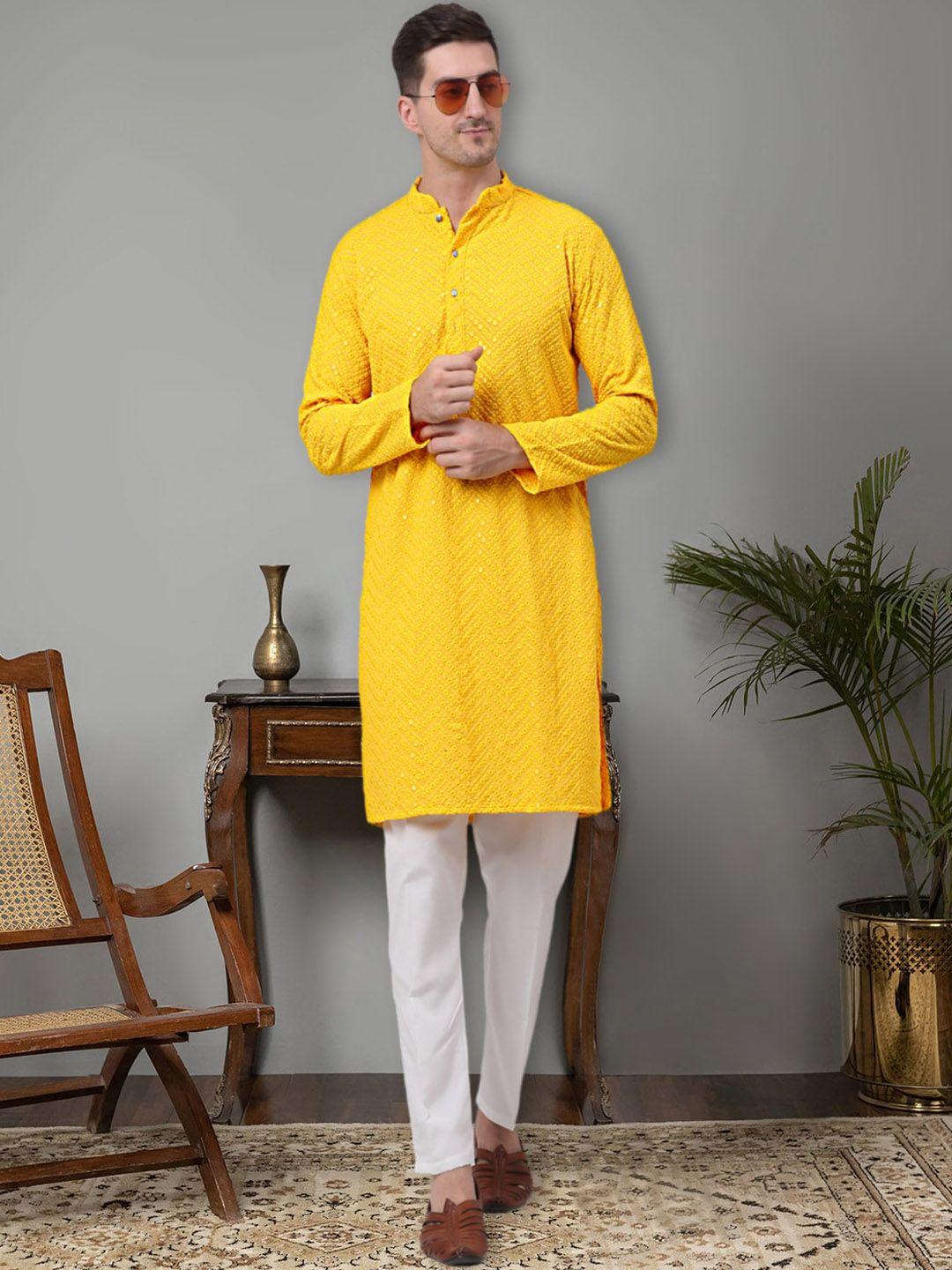 jompers ethnic motifs embroidered regular sequinned pure cotton kurta with pyjamas