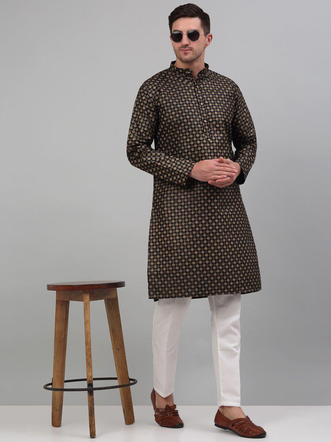 jompers ethnic motifs printed mandarin collar straight kurta with pyjamas