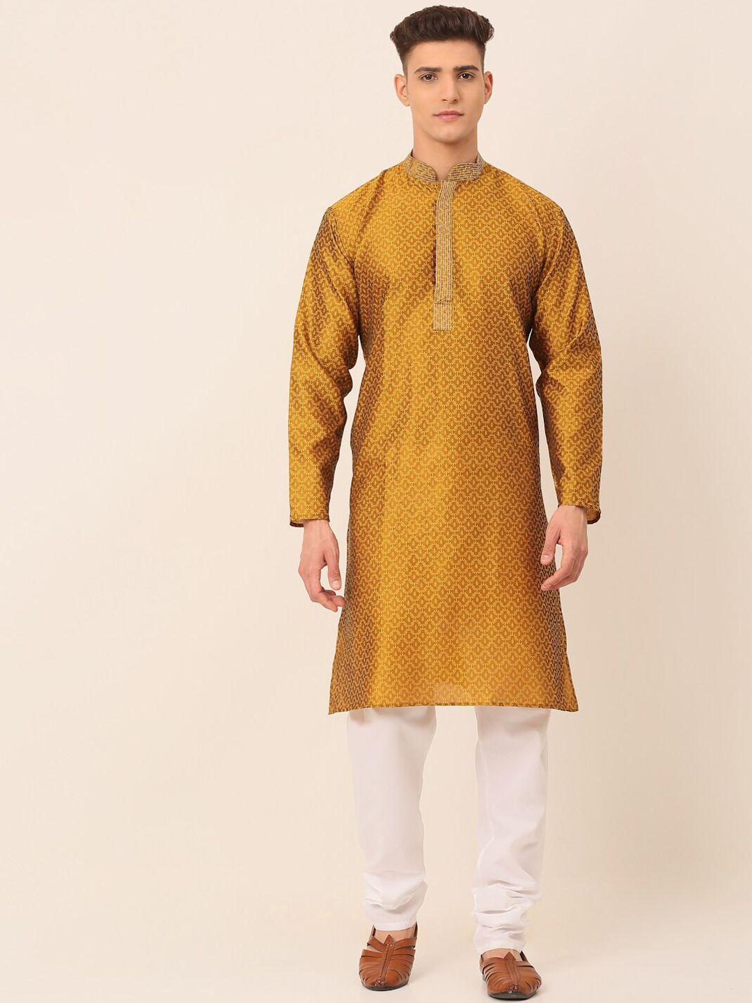 jompers ethnic motifs printed mandarin collar thread work kurta with churidar