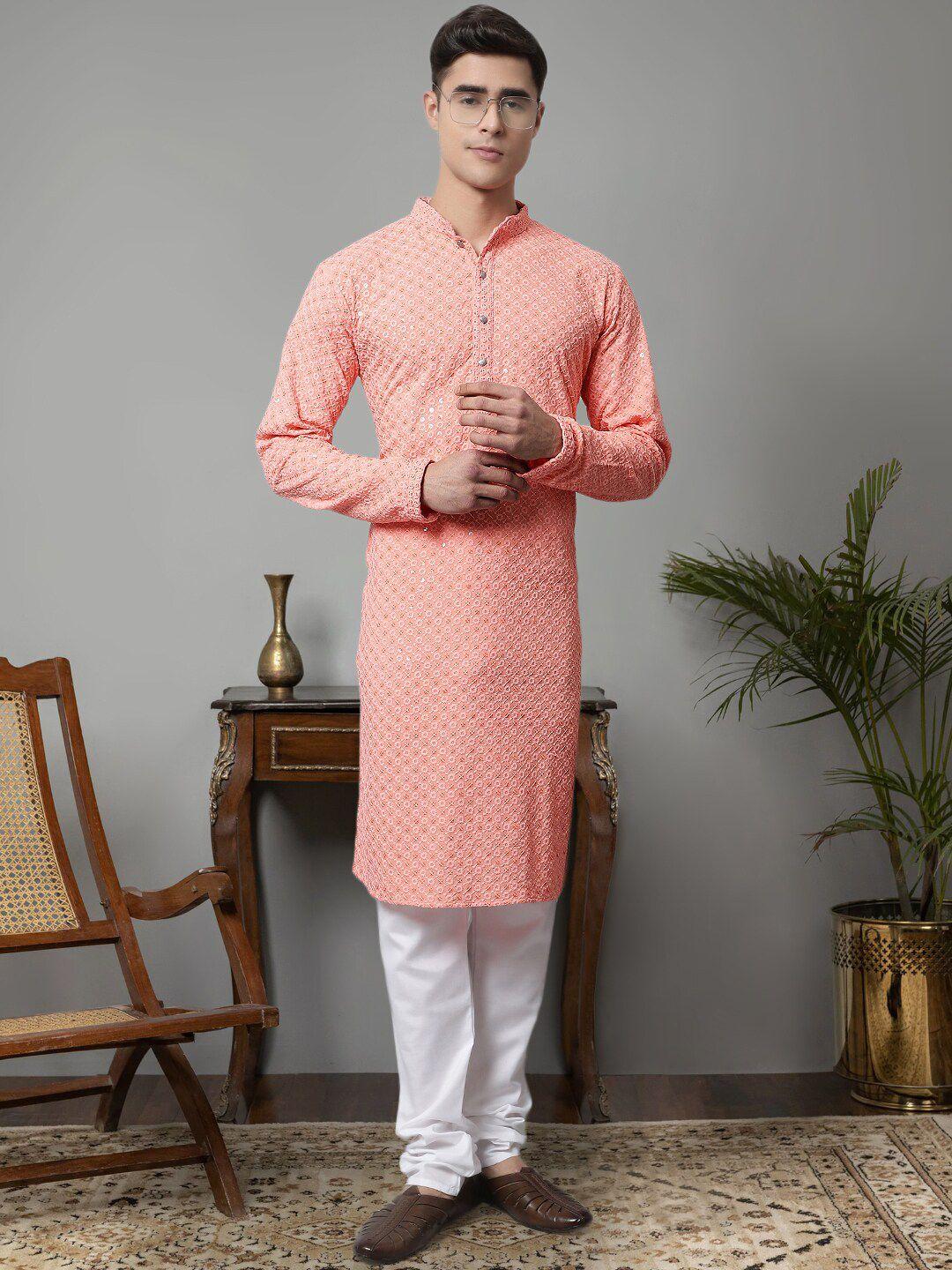 jompers floral embroidered chikankari pure cotton kurta with churidar