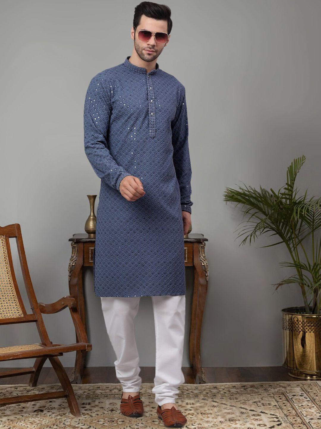 jompers floral embroidered chikankari pure cotton kurta with churidar