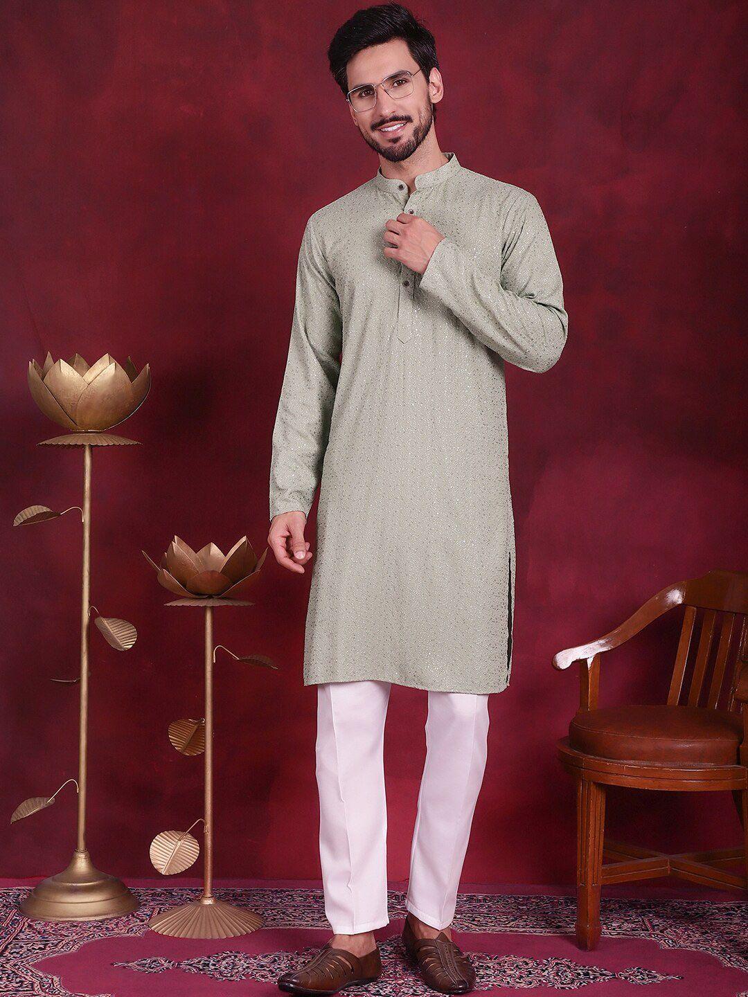 jompers floral embroidered mandarin collar sequinned straight kurta with trousers