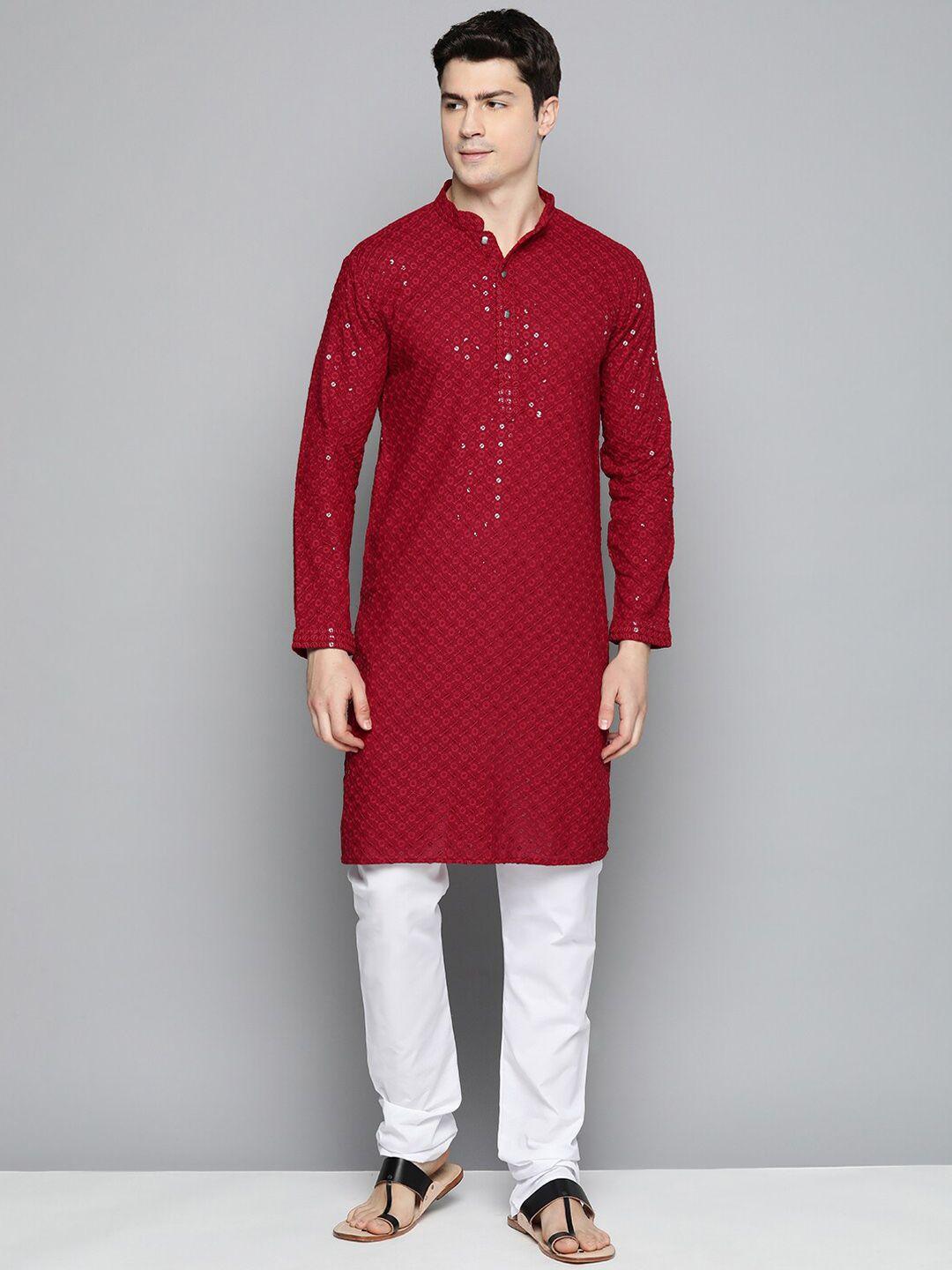 jompers floral embroidered sequinned pure cotton kurta with churidar
