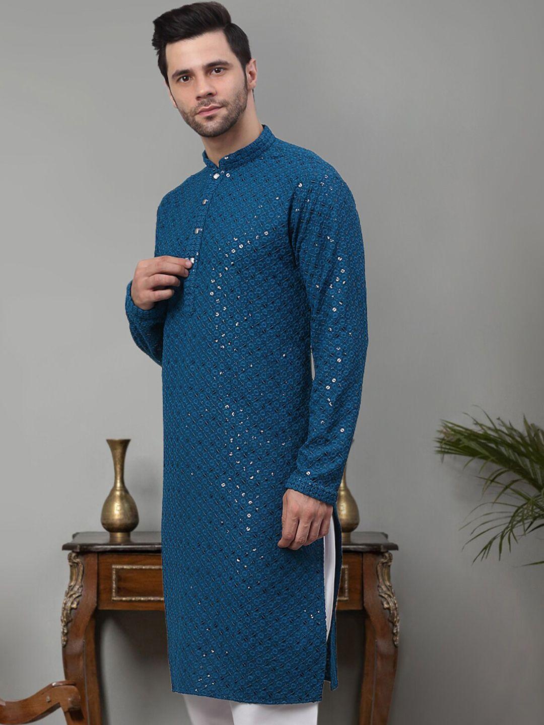 jompers floral embroidered sequinned pure cotton straight kurta