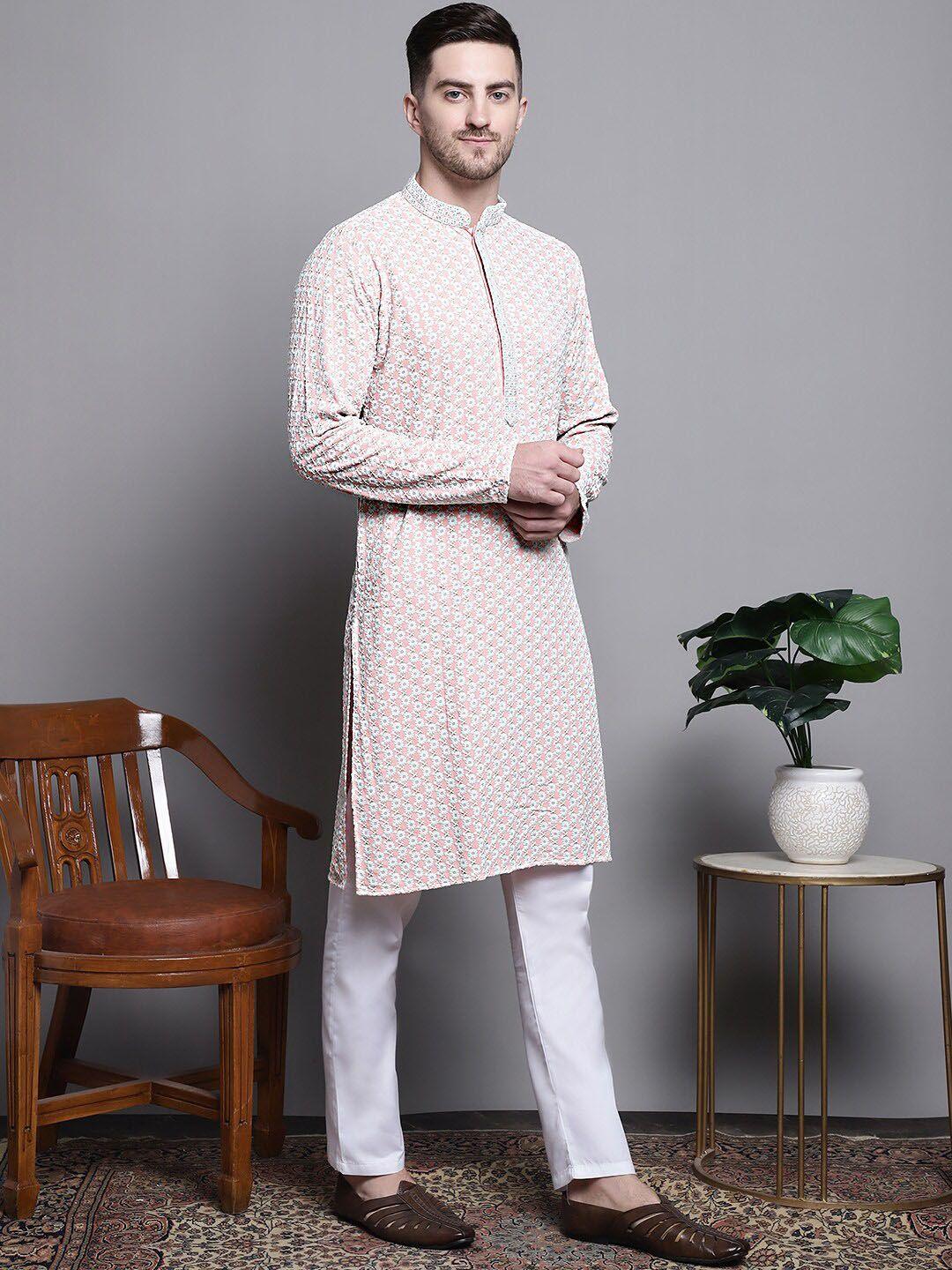 jompers floral embroidered thread work sequinned pure cotton kurta