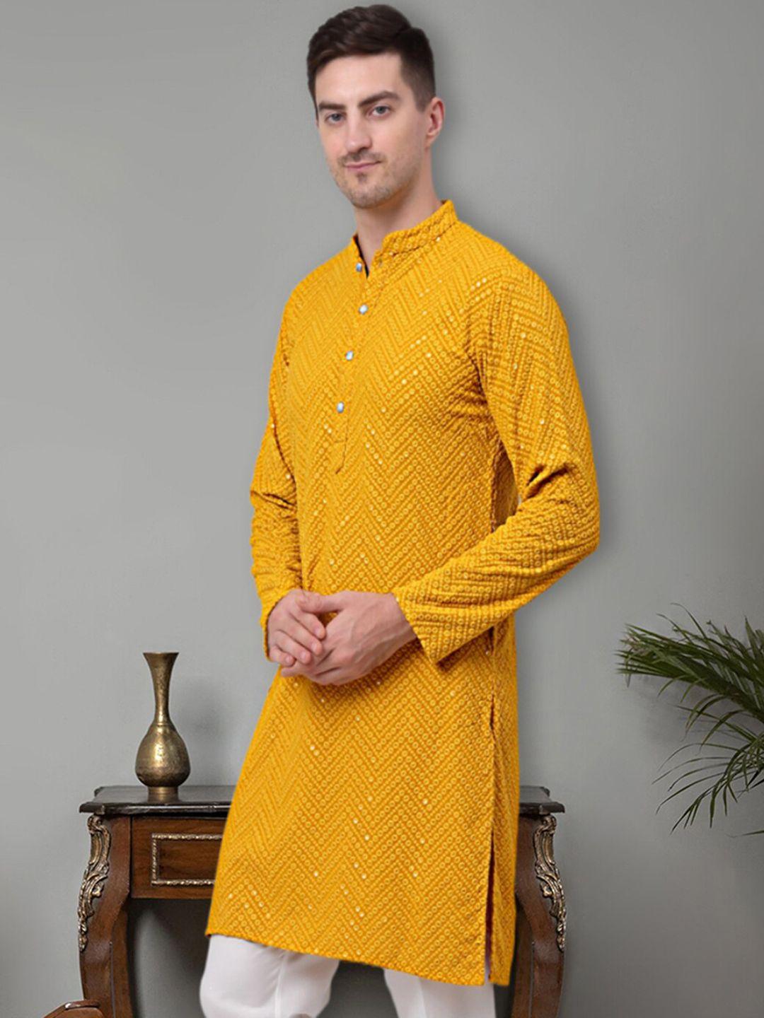 jompers geometric embellished sequinned cotton straight kurta