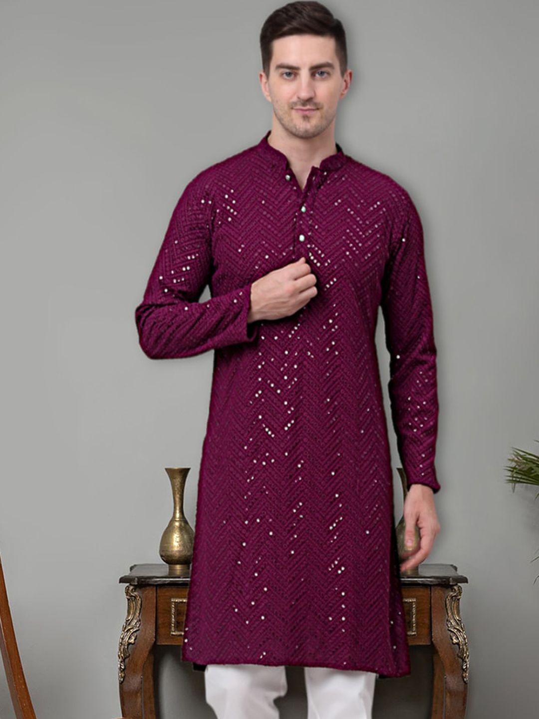 jompers geometric embellished sequinned cotton straight kurta