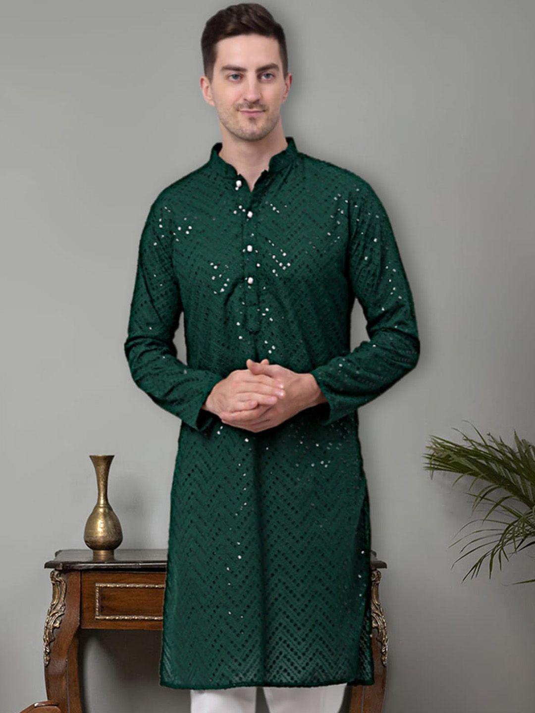 jompers geometric embellished sequinned cotton straight kurta